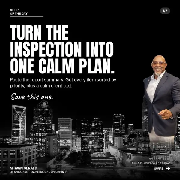 Inspection report into one calm plan, post by @charlotterealtorshawngerald